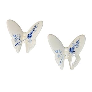 Vintage Homco Lasting Products Pair HP Blue & White Butterflies Wall Decor Set